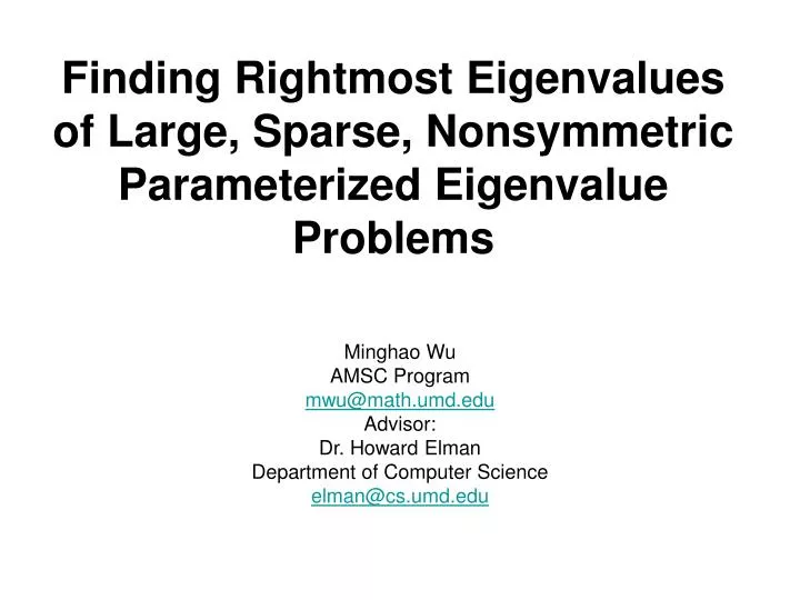 finding rightmost eigenvalues of large sparse nonsymmetric parameterized eigenvalue problems