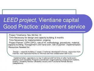 LEED project, Vientiane capital Good Practice: placement service