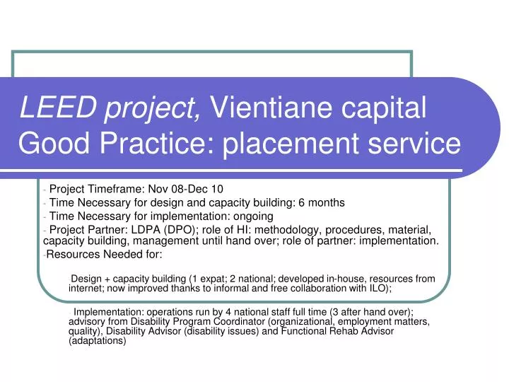 leed project vientiane capital good practice placement service