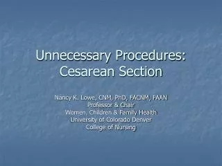Unnecessary Procedures: Cesarean Section