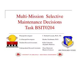Multi-Mission Selective Maintenance Decisions Task BSIT0204