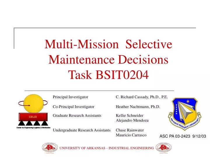multi mission selective maintenance decisions task bsit0204