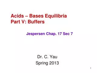Acids – Bases Equilibria Part V: Buffers