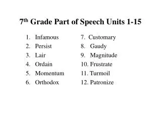 7 th Grade Part of Speech Units 1-15