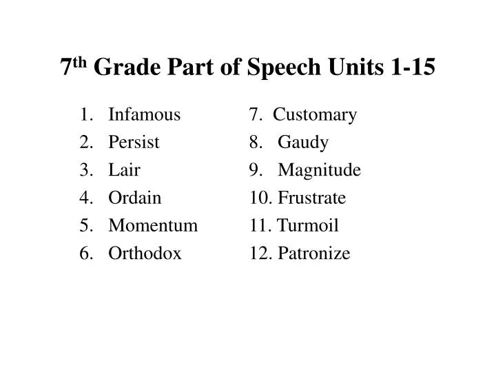 7 th grade part of speech units 1 15