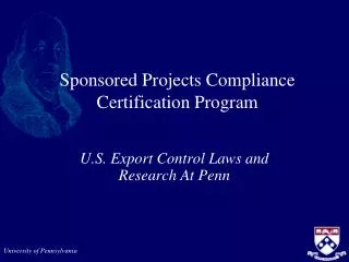 Sponsored Projects Compliance Certification Program