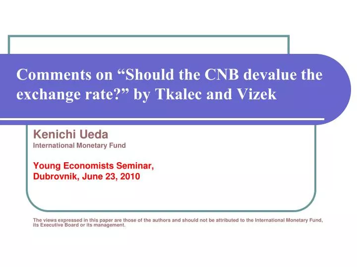 comments on should the cnb devalue the exchange rate by tkalec and vizek