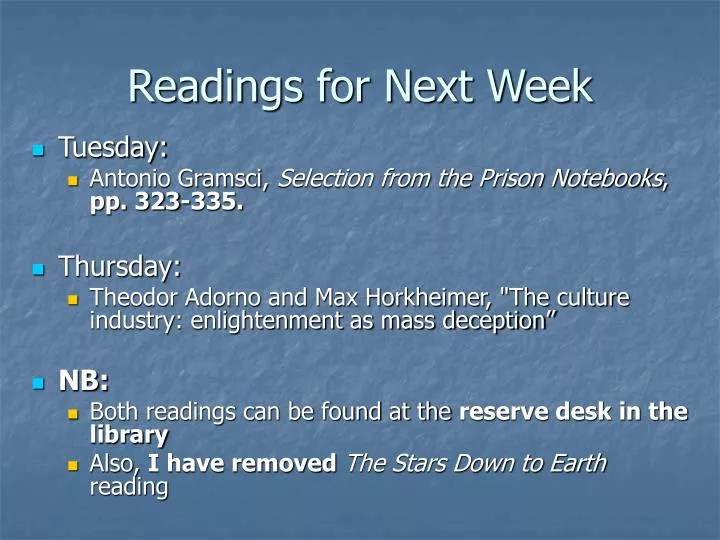 readings for next week