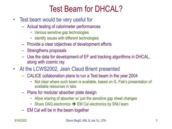 test beam for dhcal