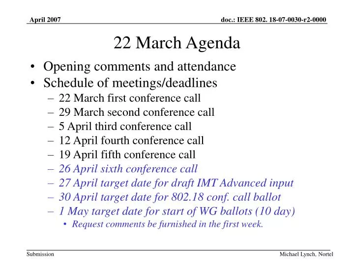 22 march agenda