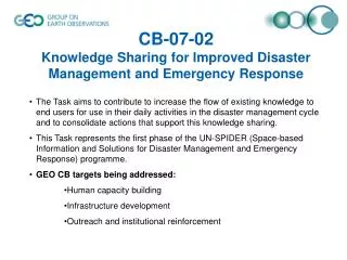 CB-07-02 Knowledge Sharing for Improved Disaster Management and Emergency Response