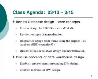 Class Agenda: 03/13 – 3/15