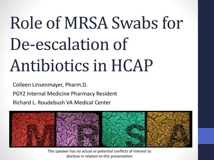 role of mrsa swabs for de escalation of antibiotics in hcap