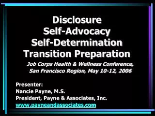 Disclosure Self-Advocacy Self-Determination Transition Preparation