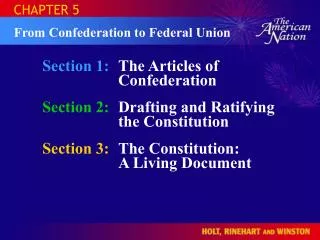 Section 1:	 The Articles of 		Confederation Section 2:	 Drafting and Ratifying 		the Constitution
