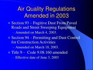Air Quality Regulations Amended in 2003