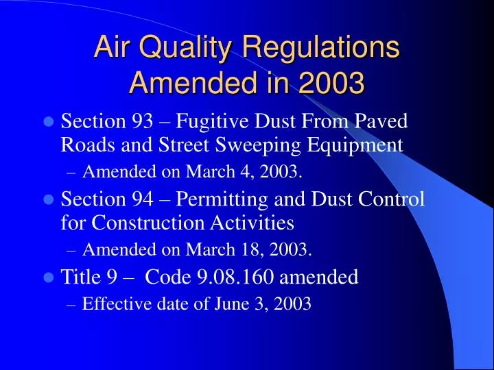 air quality regulations amended in 2003