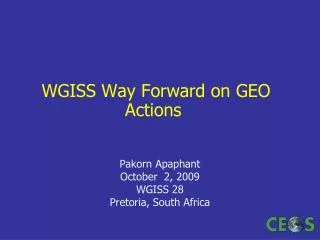 WGISS Way Forward on GEO Actions