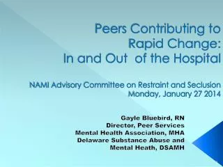 Gayle Bluebird, RN Director, Peer Services Mental Health Association, MHA