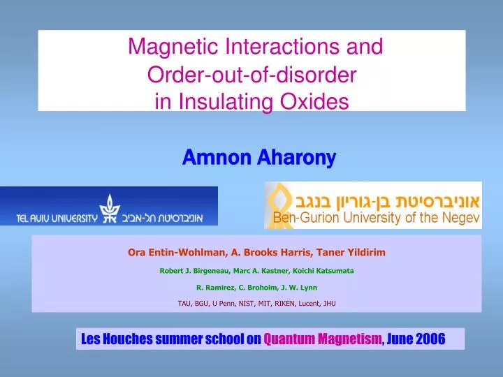 magnetic interactions and order out of disorder in insulating oxides