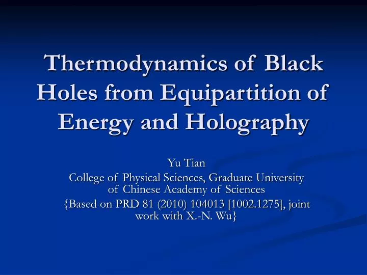 thermodynamics of black holes from equipartition of energy and holography