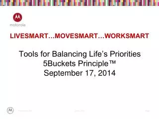 Tools for Balancing Life’s Priorities 5Buckets Principle™ September 17, 2014