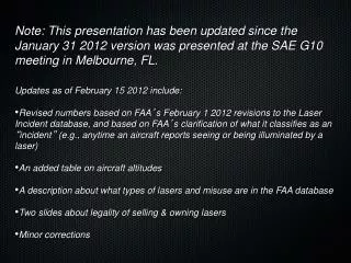 Review of FAA Laser Incidents in 2011