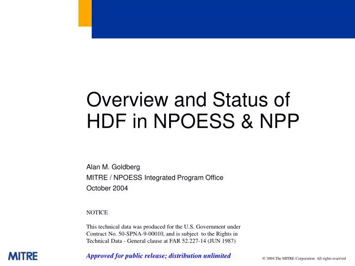 overview and status of hdf in npoess npp
