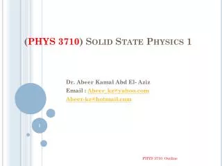 ( PHYS 3710 ) Solid State Physics 1