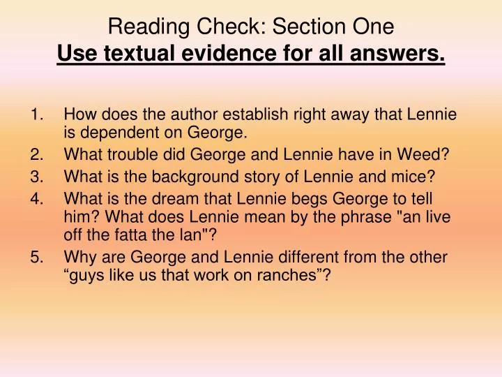 reading check section one use textual evidence for all answers