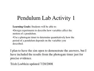 Pendulum Lab Activity 1