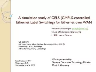 A simulation study of GELS (GMPLS-controlled Ethernet Label Switching) for Ethernet over WAN