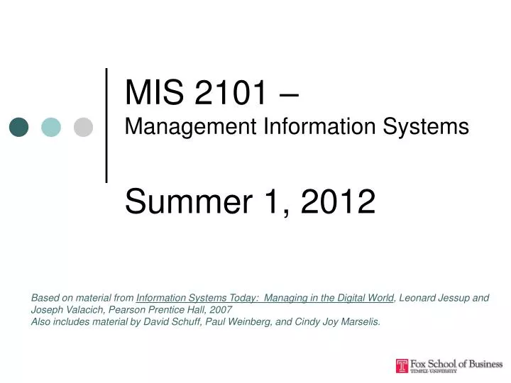 mis 2101 management information systems summer 1 2012