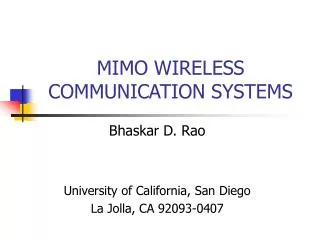 MIMO WIRELESS COMMUNICATION SYSTEMS
