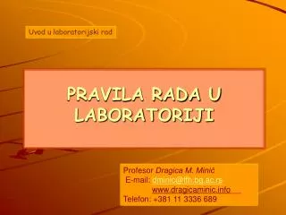 PRAVILA RADA U LABORATORIJI