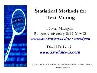 Statistical Methods for Text Mining