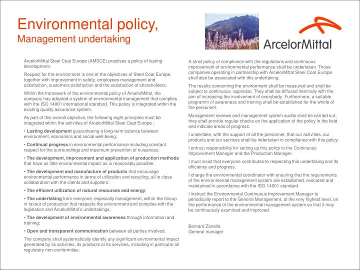 environmental policy management undertaking