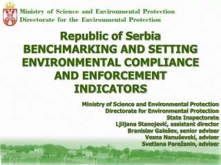 Republic of Serbia BENCHMARKING AND SETTING ENVIRONMENTAL COMPLIANCE AND ENFORCEMENT INDICATORS