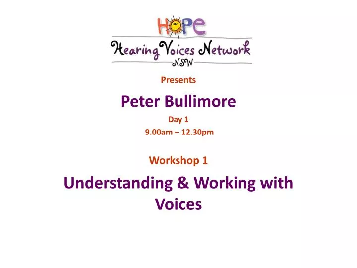 presents peter bullimore day 1 9 00am 12 30pm workshop 1 understanding working with voices