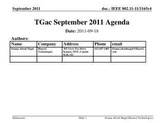 TGac September 2011 Agenda