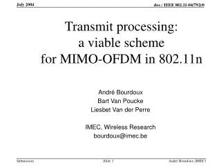 Transmit processing: a viable scheme for MIMO-OFDM in 802.11n