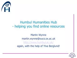 Humbul Humanities Hub - helping you find online resources