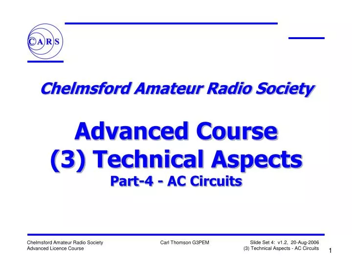 chelmsford amateur radio society advanced course 3 technical aspects part 4 ac circuits