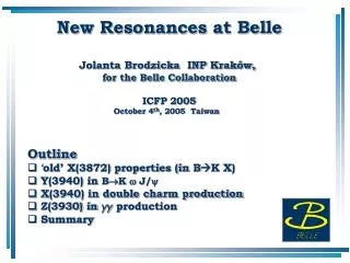 New Resonances at Belle Jolanta Brodzicka INP Kraków, for the Belle Collaboration ICFP 2005