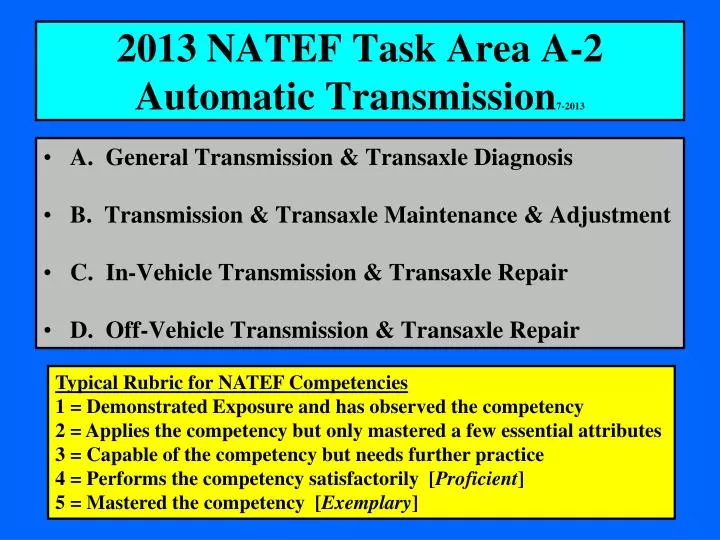 2013 natef task area a 2 automatic transmission 7 2013