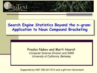 Search Engine Statistics Beyond the n-gram: Application to Noun Compound Bracketing
