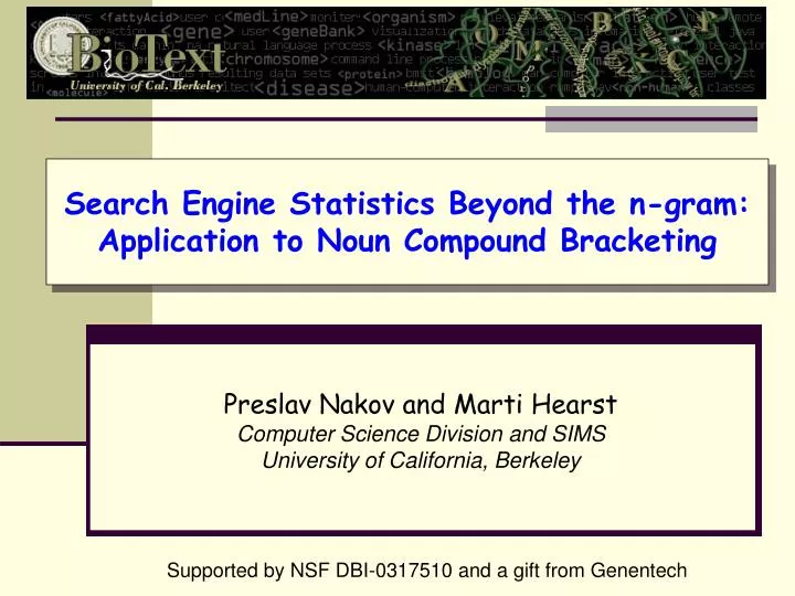 search engine statistics beyond the n gram application to noun compound bracketing