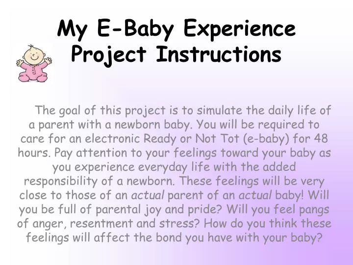 my e baby experience project instructions