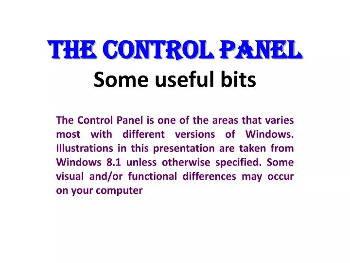 the control panel some useful bits