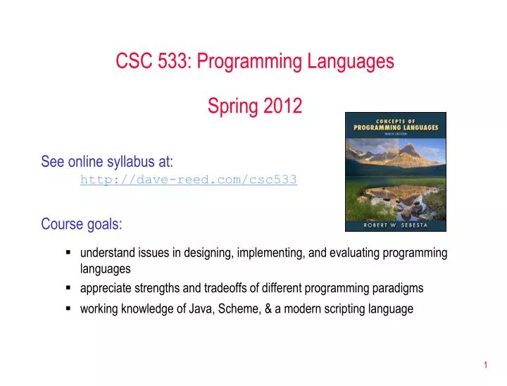 csc 533 programming languages spring 2012